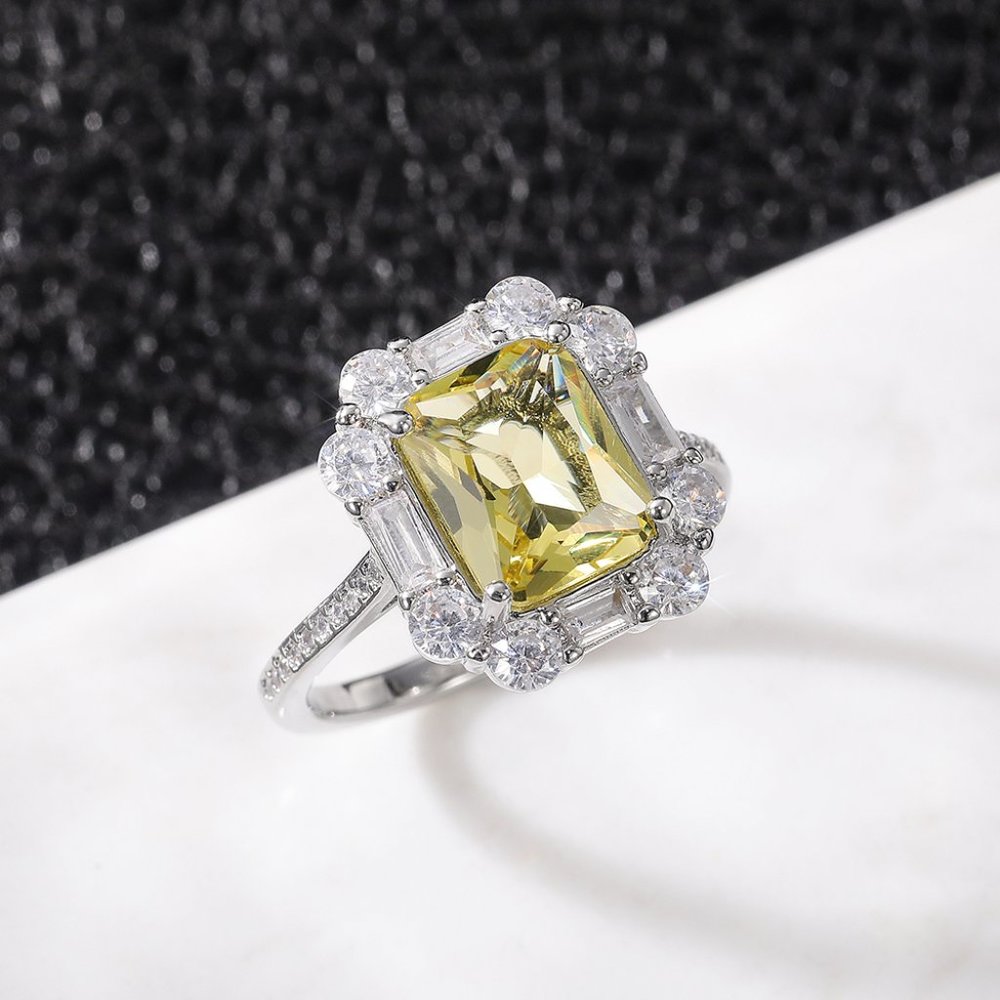 Radiant Yellow Zircon Sumptuous Silver Luxury Rings Women, K924 - Picture 5 of 9